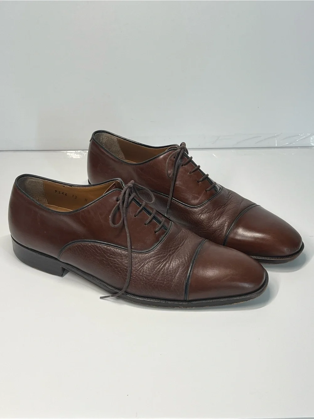PETER HUBER Brown Leather Cap Toe Oxford Dress Shoes 12 Narrow Classic Lace